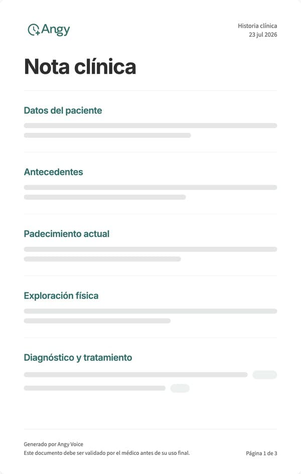 Nota clínica preparada por Angy
